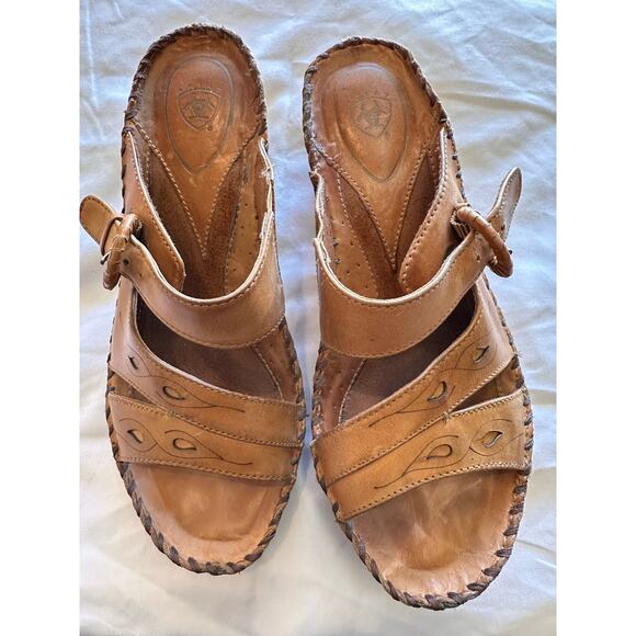Ariat Leather Slide Wedge Sandals Size 8.5 - Picture 2 of 8